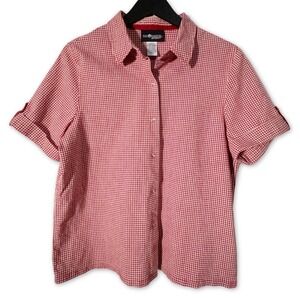 Sag Harbor Sport Short Sleeve Shirt Womens XL Red White Gingham Cottagecore Top